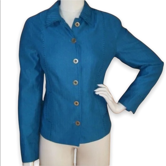 𝅺coldwater CREEK 12 Teal Blue Herringbone Jacket - Picture 1 of 3